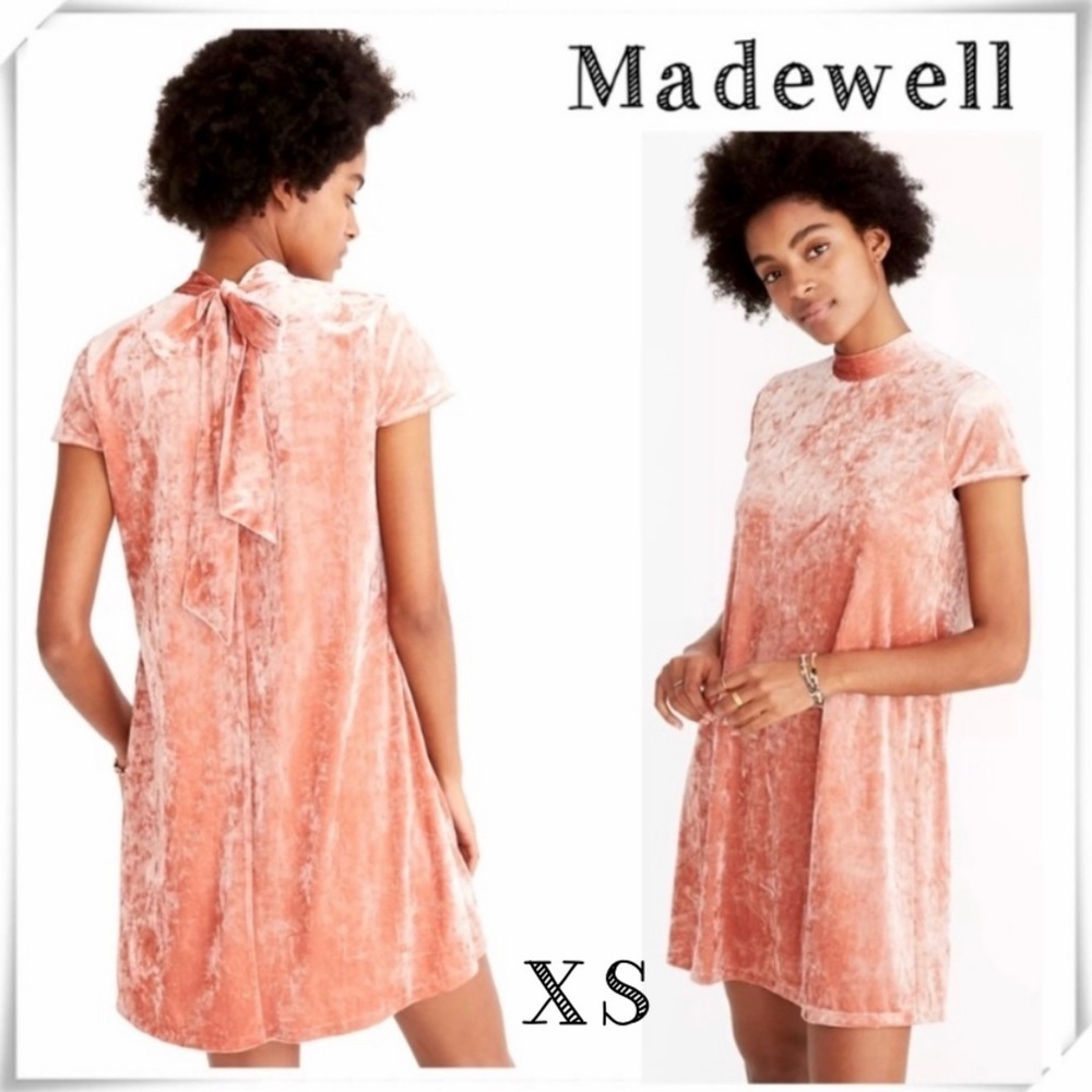 MADEWELL Crushed Velvet Mockneck Mini Dress Style Soft Orange Size XS # K1070